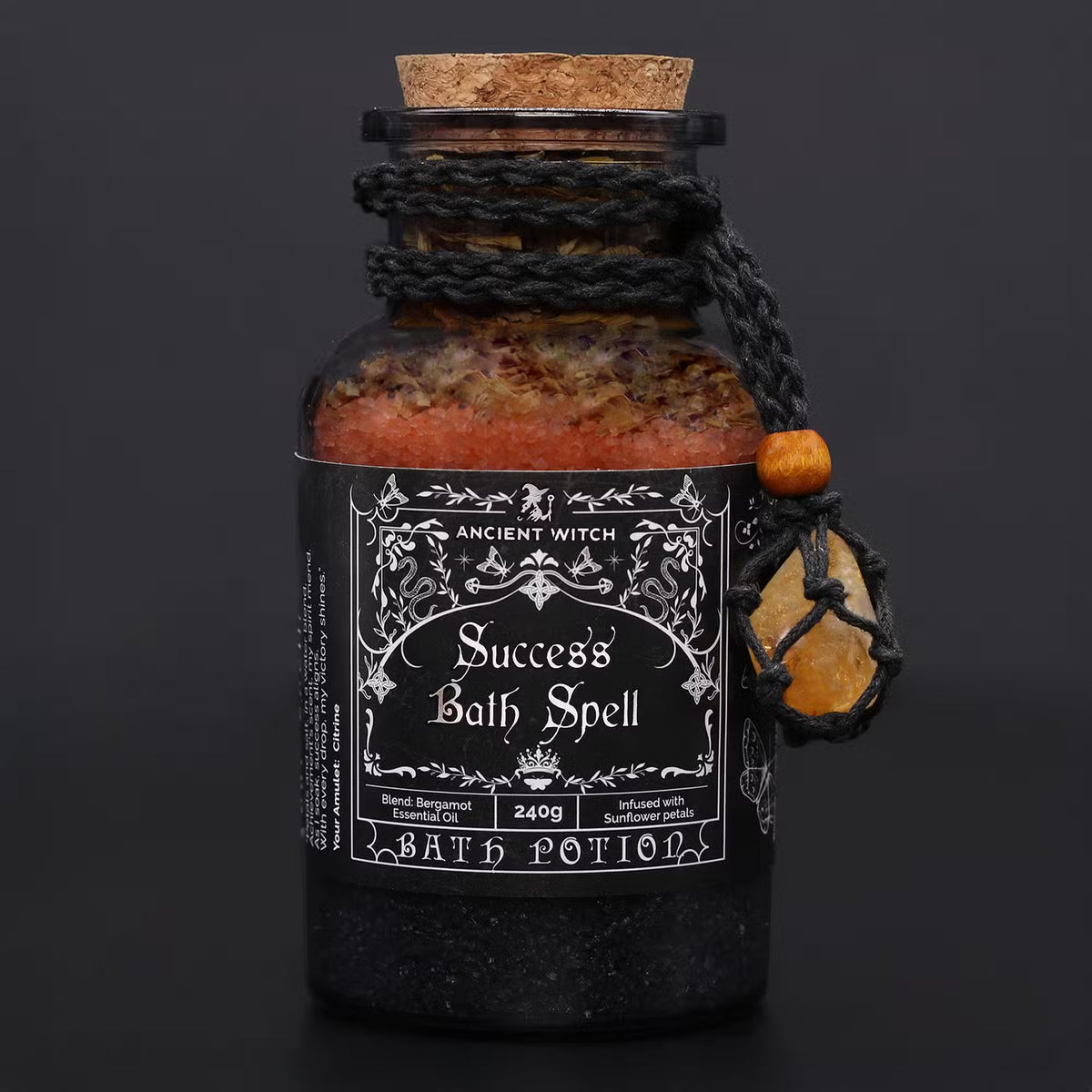 Ancient Witch Success Bath Spell Potion with Citrine Crystal Necklace