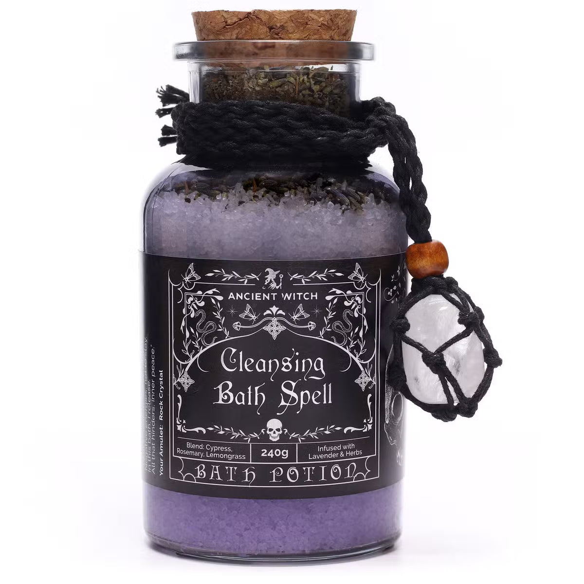 Ancient Witch Cleansing Bath Spell Potion with Rock Quartz Necklace
