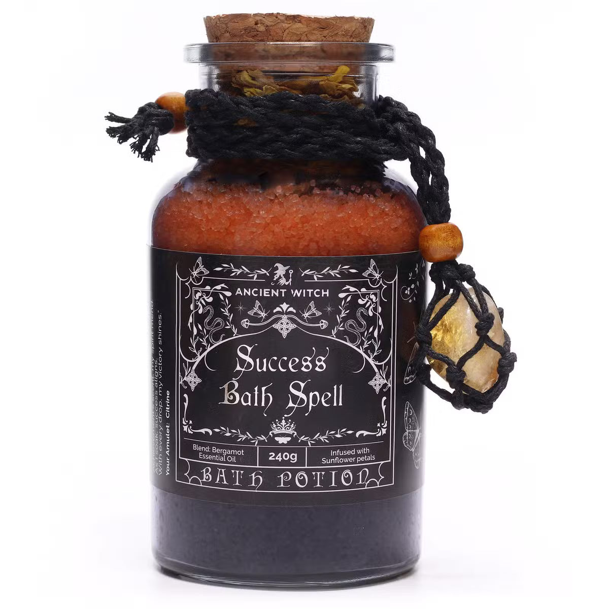 Ancient Witch Success Bath Spell Potion with Citrine Crystal Necklace