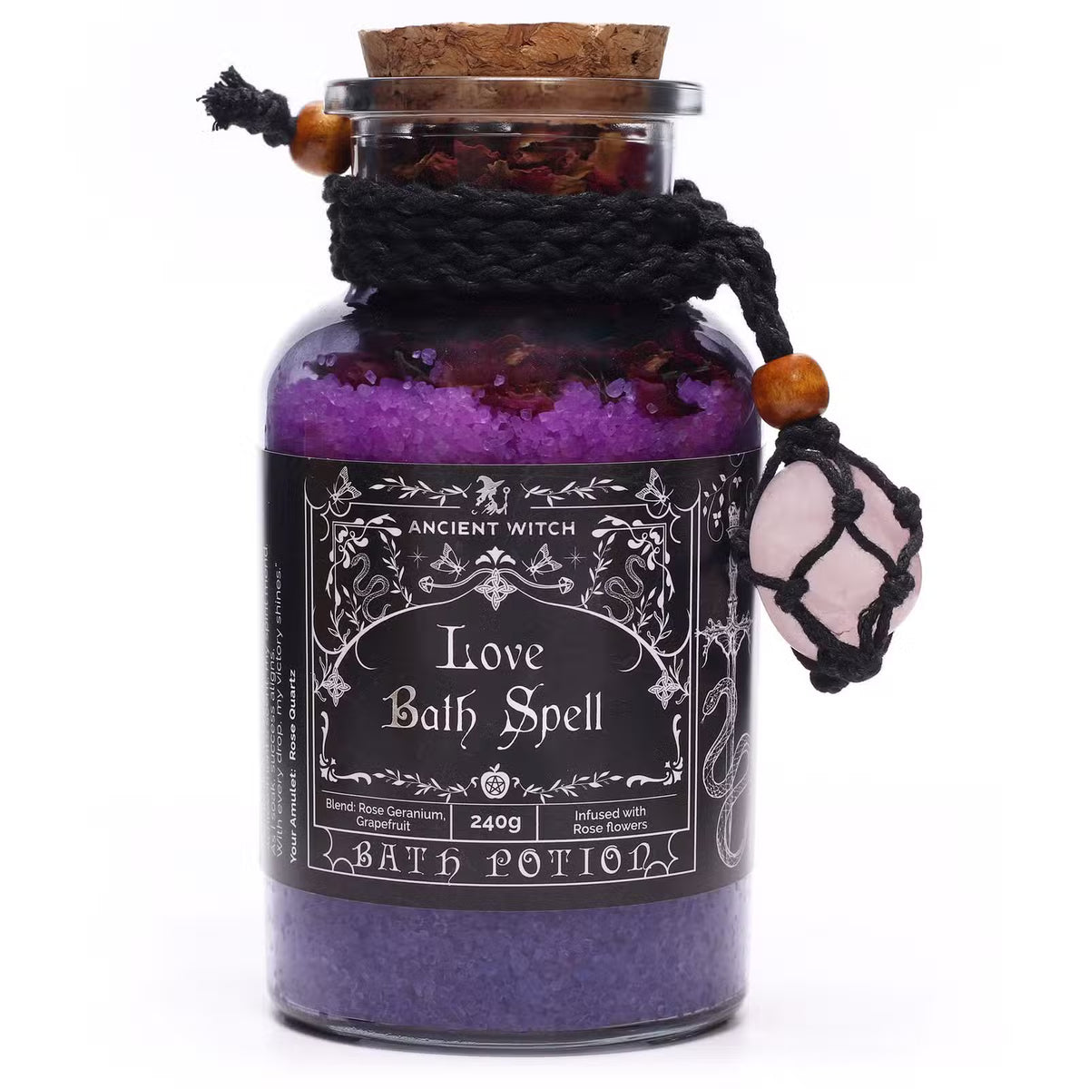 Ancient Witch Love Bath Spell Potion with Rose Quartz Necklace