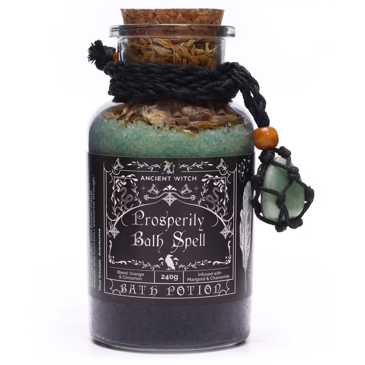 Ancient Witch Prosperity Bath Spell Potion with Aventurine Necklace