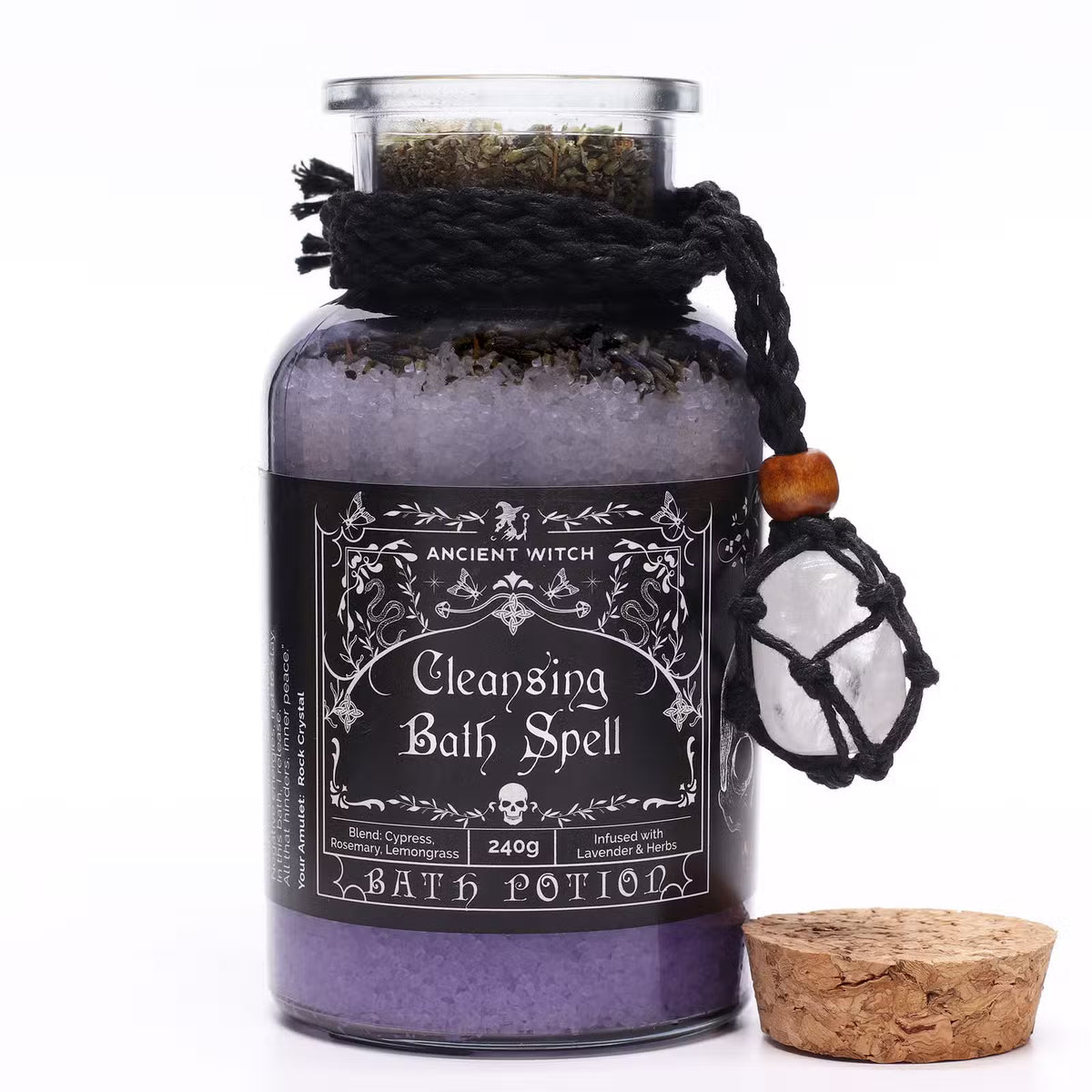 Ancient Witch Cleansing Bath Spell Potion with Rock Quartz Necklace