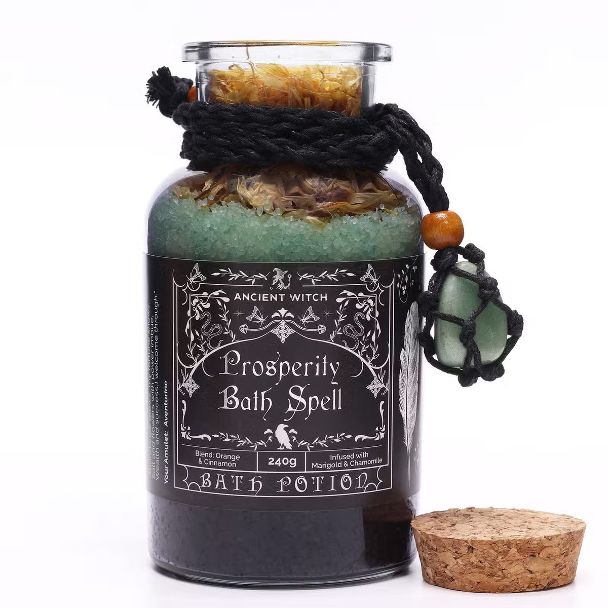Ancient Witch Prosperity Bath Spell Potion with Aventurine Necklace