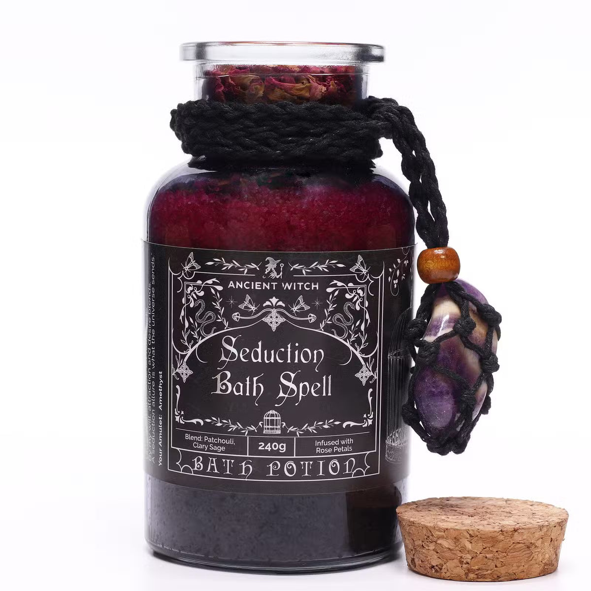Ancient Witch Seduction Bath Spell Potion with Amethyst Necklace