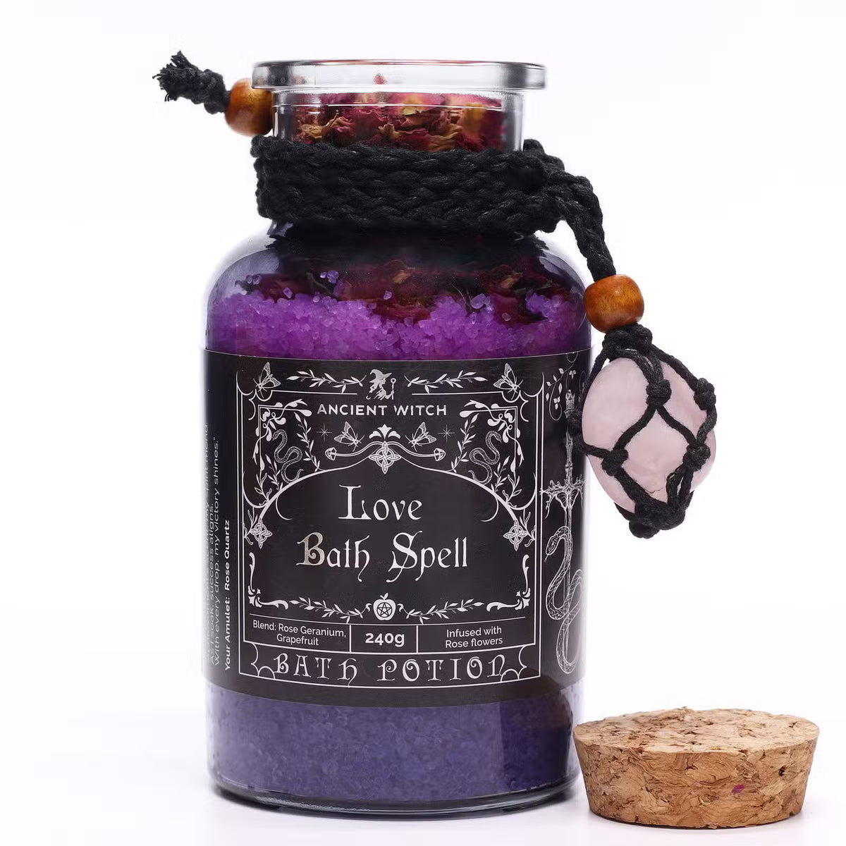 Ancient Witch Love Bath Spell Potion with Rose Quartz Necklace