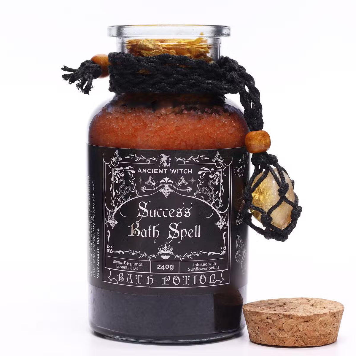 Ancient Witch Success Bath Spell Potion with Citrine Crystal Necklace