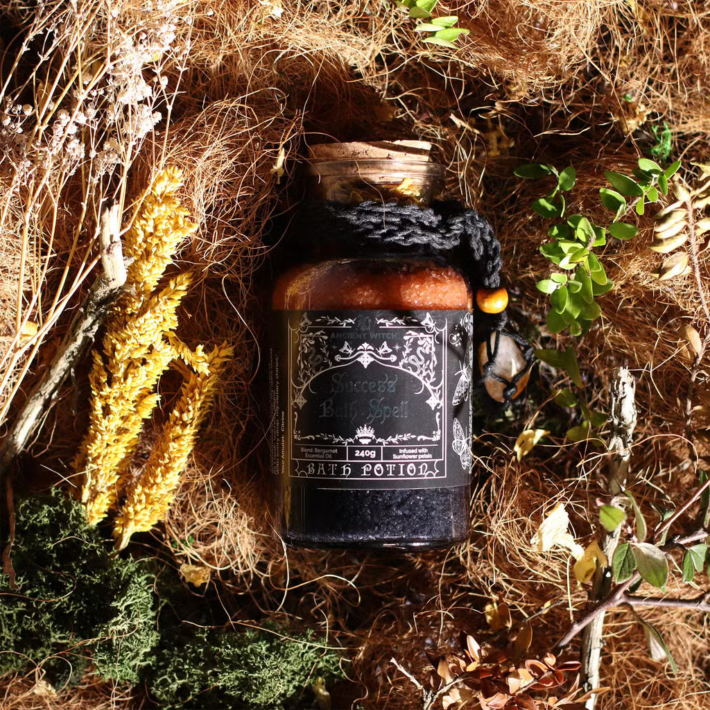 Ancient Witch Success Bath Spell Potion with Citrine Crystal Necklace
