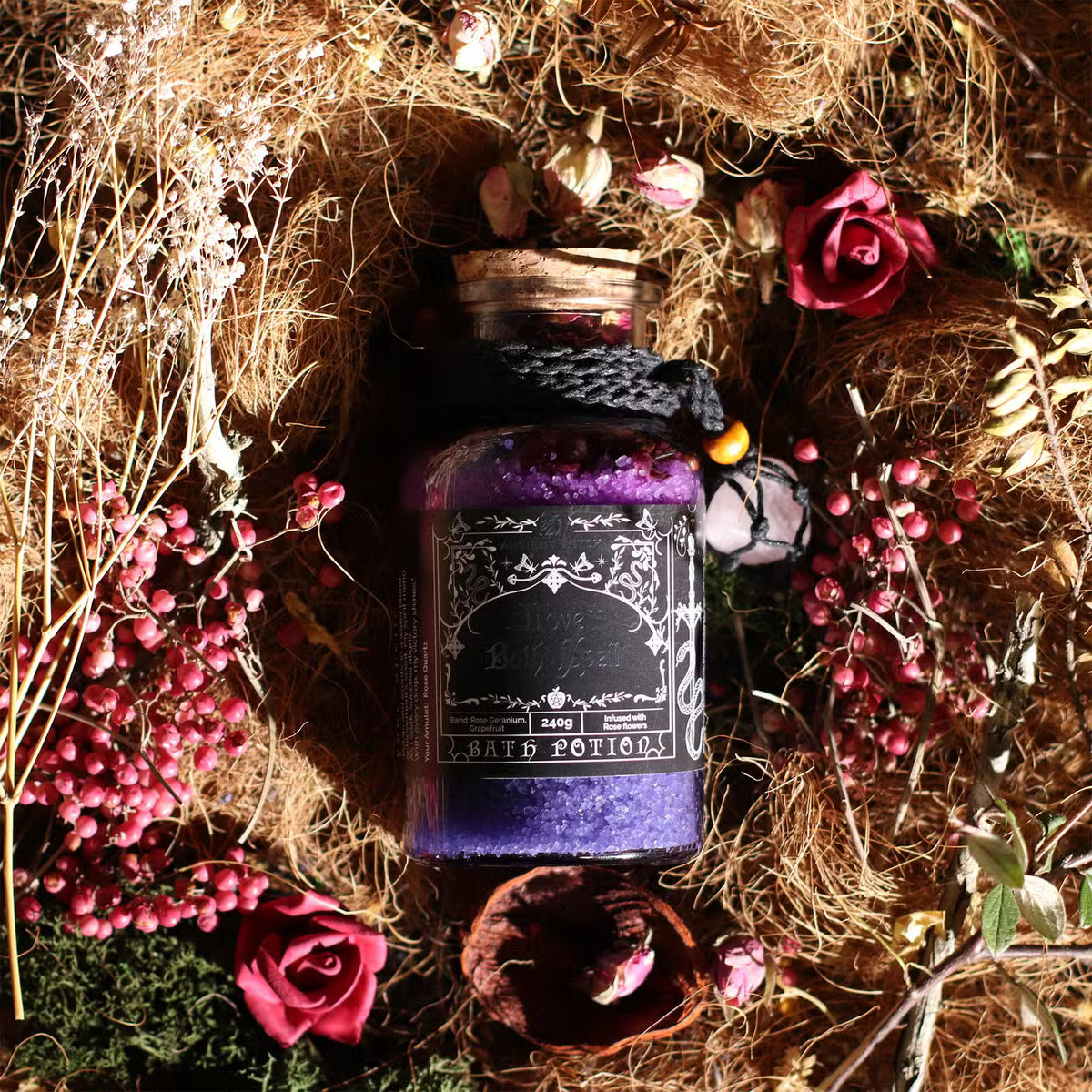 Ancient Witch Love Bath Spell Potion with Rose Quartz Necklace