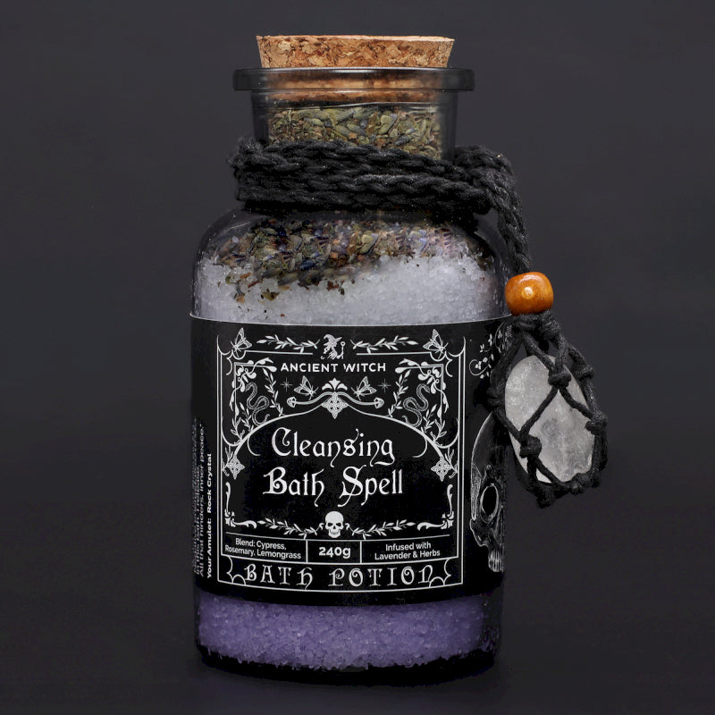 Ancient Witch Cleansing Bath Spell Potion with Rock Quartz Necklace