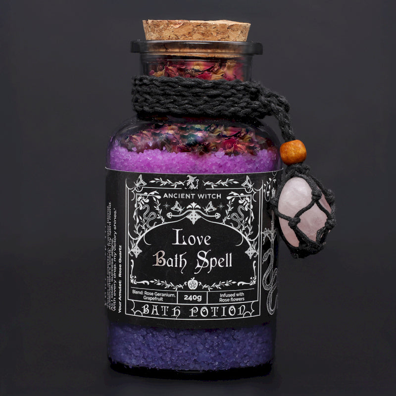 Ancient Witch Love Bath Spell Potion with Rose Quartz Necklace