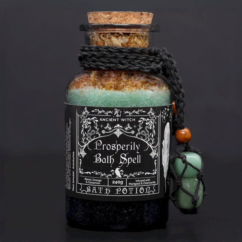 Ancient Witch Prosperity Bath Spell Potion with Aventurine Necklace