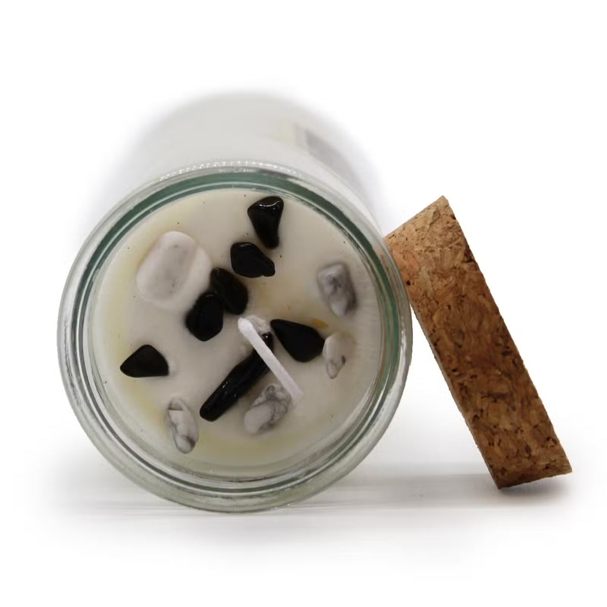 BALANCE Magic Spell Candle with Black Agate & White Jasper Gemstones & Ylang Ylang
