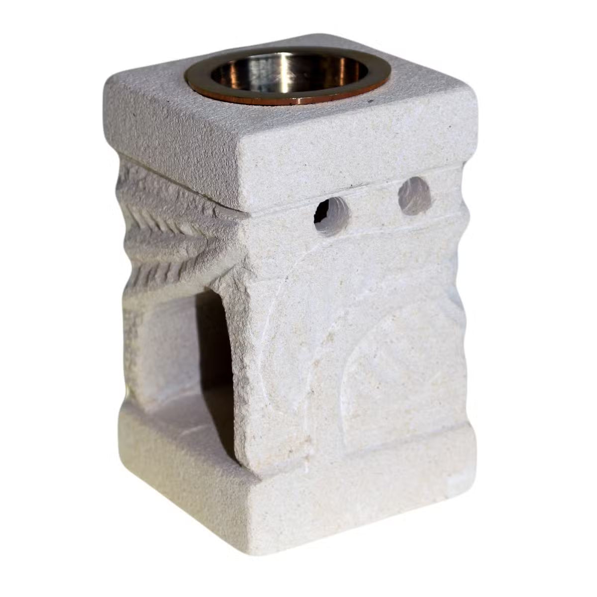 Stone Oil Burner 6 x 6 x 9cm - Carved Leaf