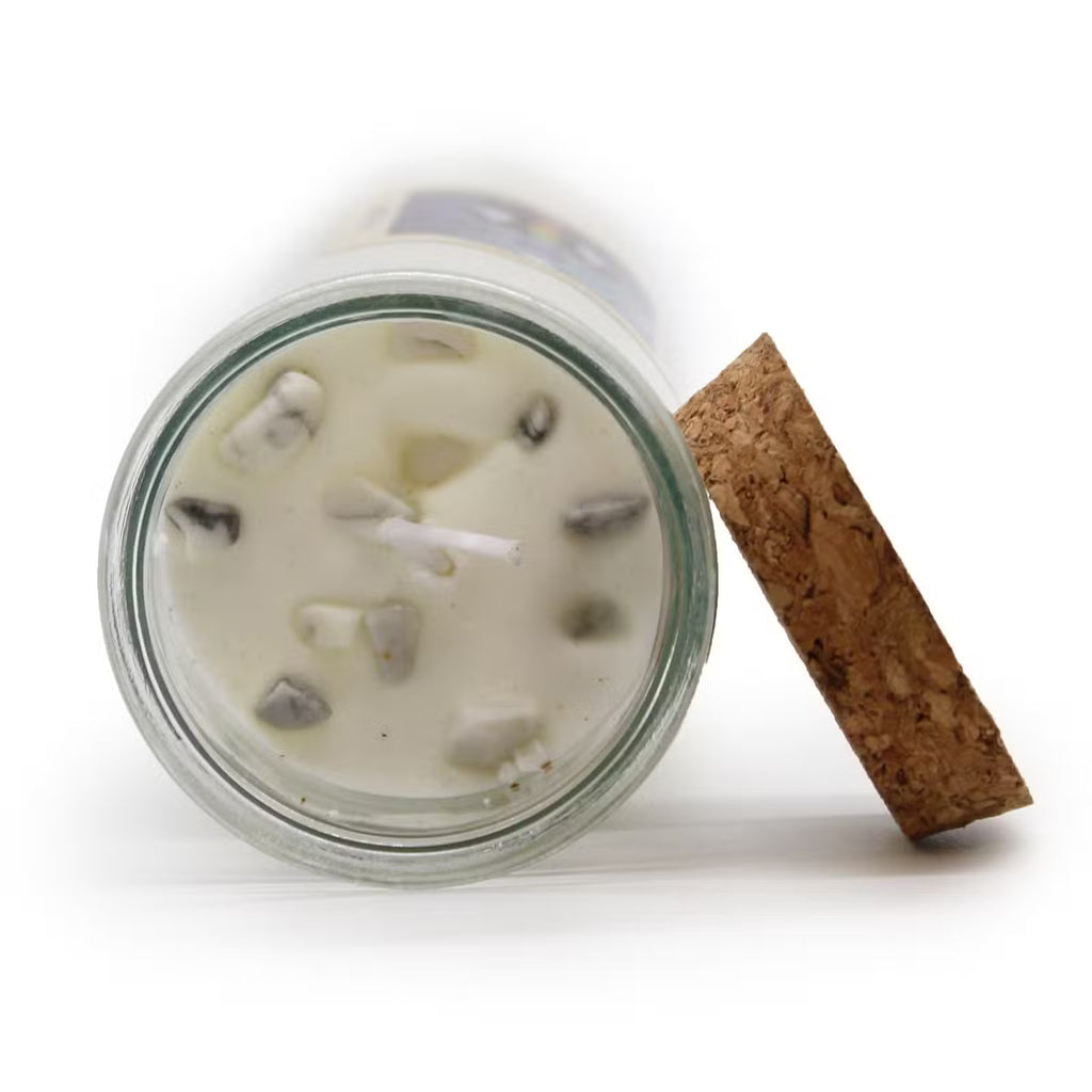CLEANSING Magic Spell Candle with White Jasper Gems, Sage & Peppermint