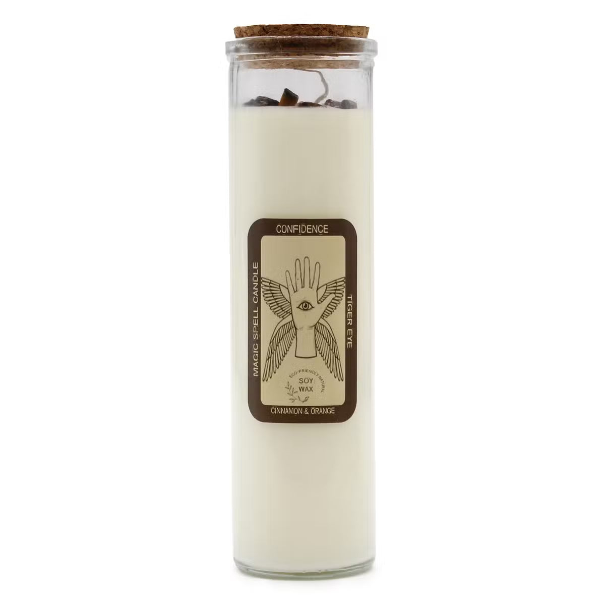 CONFIDENCE Magic Spell Candle with Tiger Eye Gemstones & Cinnamon