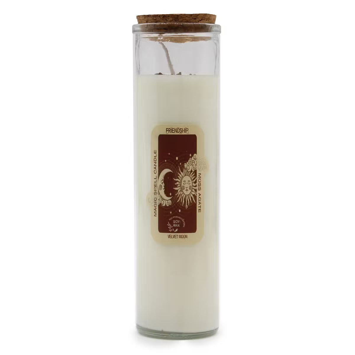 FRIENDSHIP Magic Spell Candle with Moss Agate Gemstones & Velvet Moon Fragrance