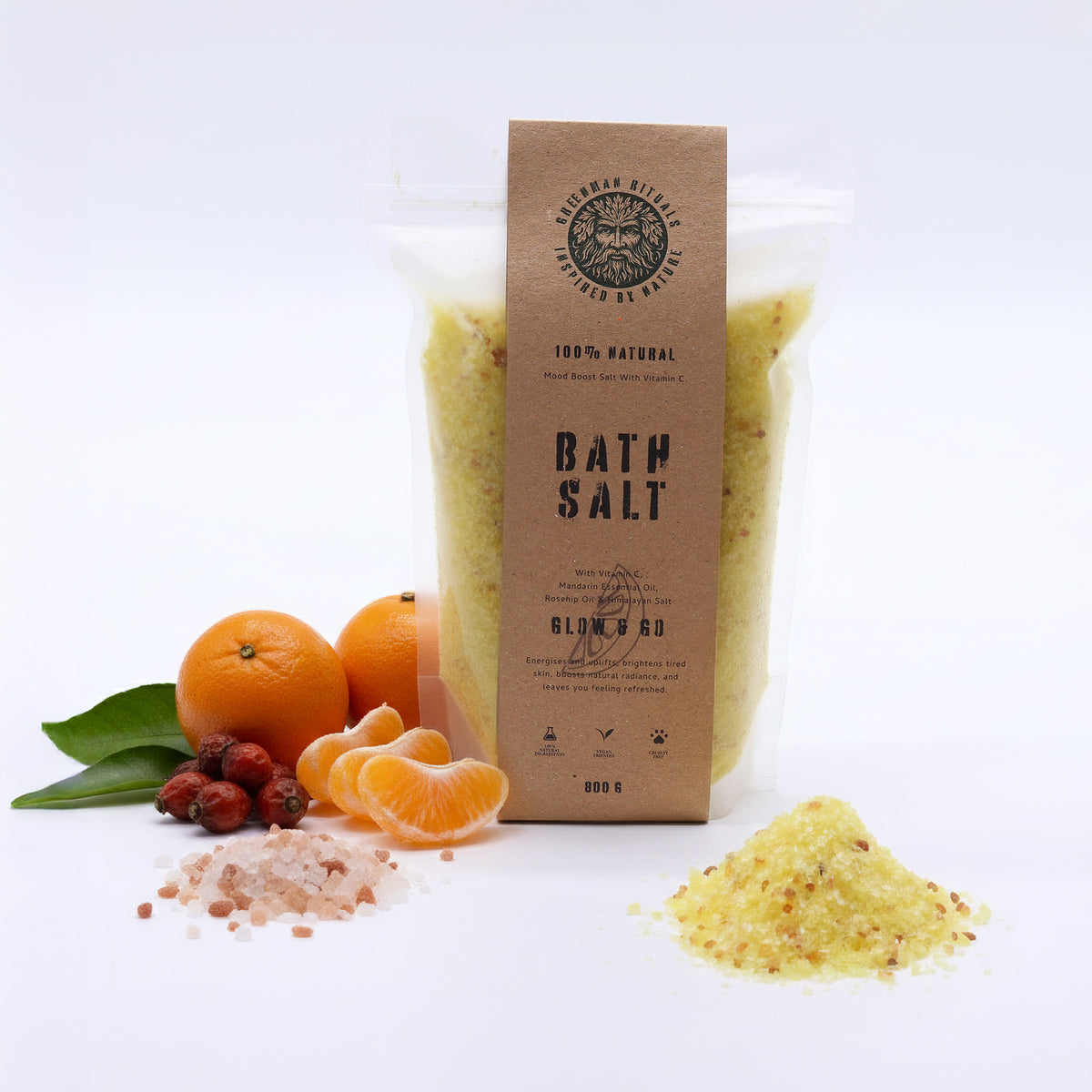 Aromatherapy Epsom Bath Salts with Mandarin Essential Oil, Vitamin C & Rosehip Oil 800g
