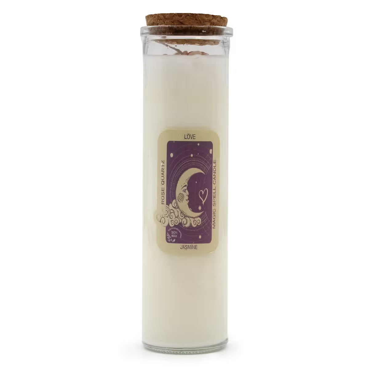 LOVE Magic Spell Candle with Rose Quartz Gemstones & Jasmine Fragrance