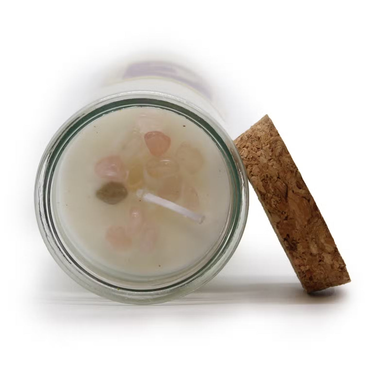 LOVE Magic Spell Candle with Rose Quartz Gemstones & Jasmine Fragrance