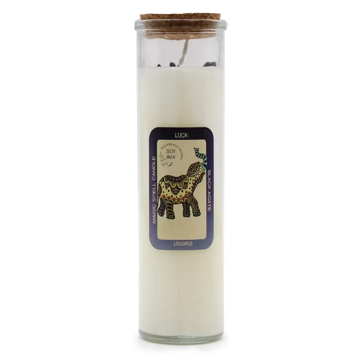 LUCK Magic Spell Candle with Black Agate Gemstones & Liquorice