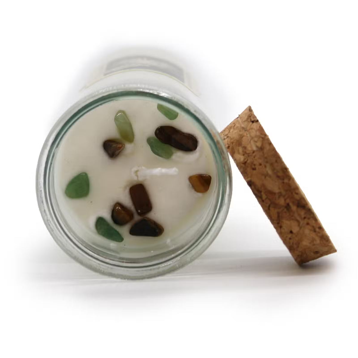 PROSPERITY Magic Spell Candle with Tiger Eye & Aventurine Gemstones & Lemon Honeysuckle