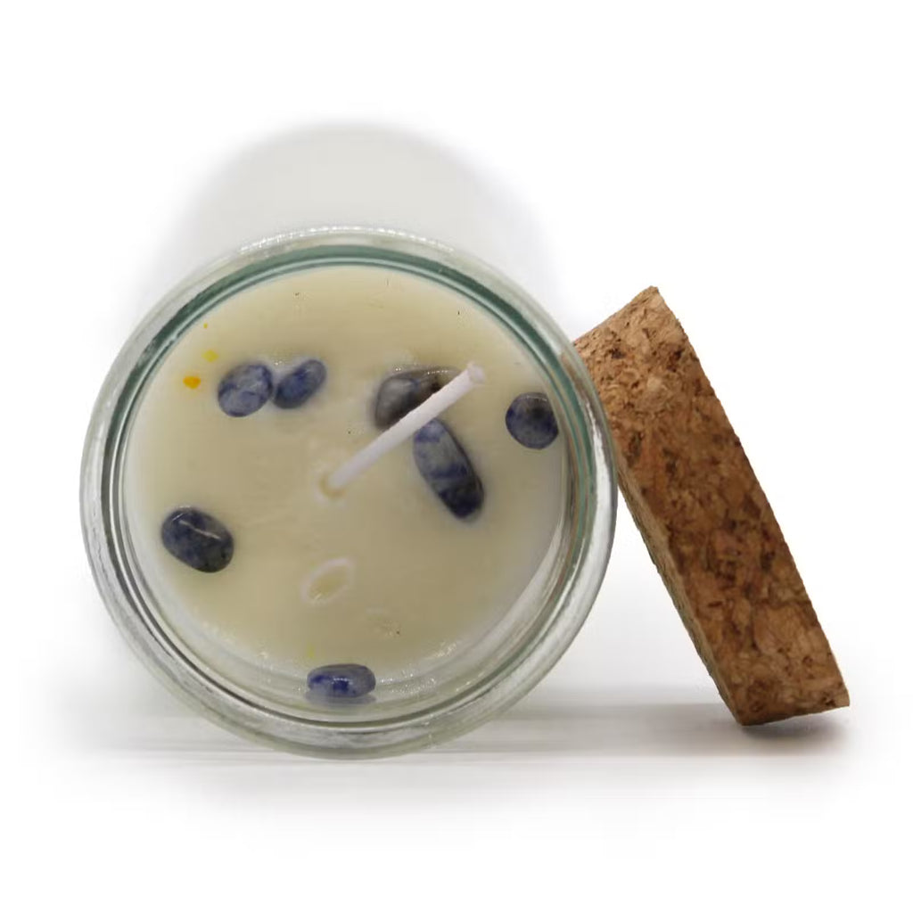 PROTECTION Magic Spell Candle with Sodalite Gemstones & Dragons Blood