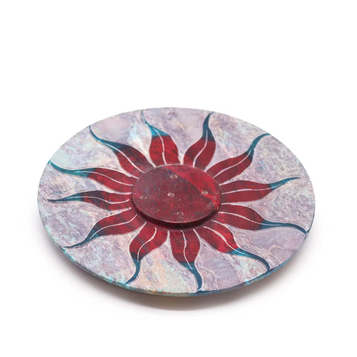 Soapstone Disc Incense Holder 10cm - Sun Flower