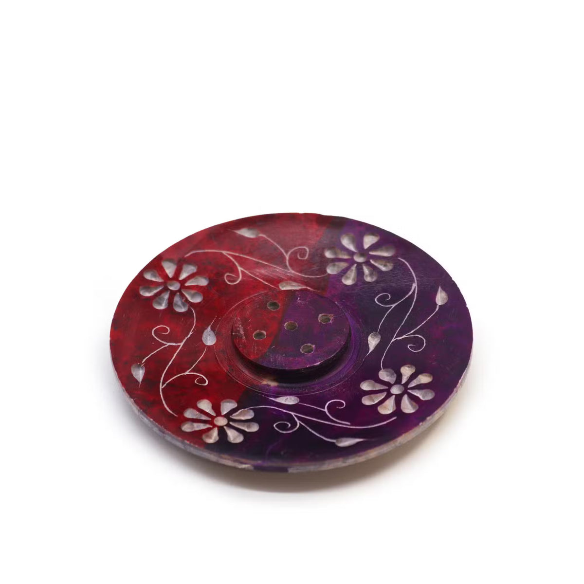 Soapstone Disc Incense Holder - Floral