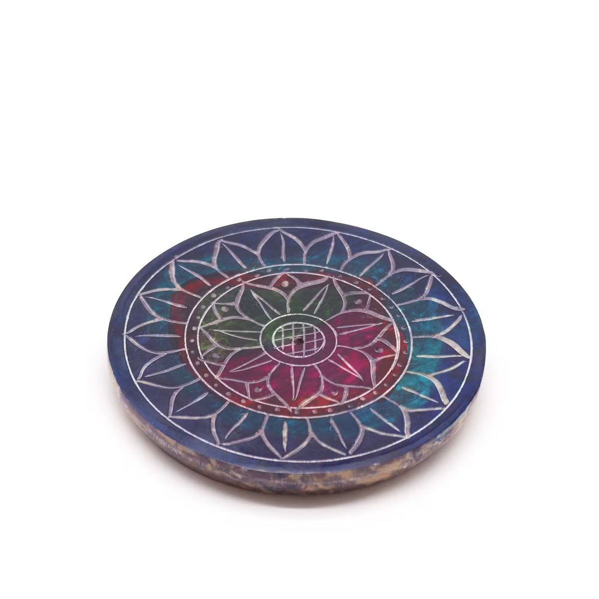 Soapstone Disc Incense Holder 8cm - Lotus in Lotus