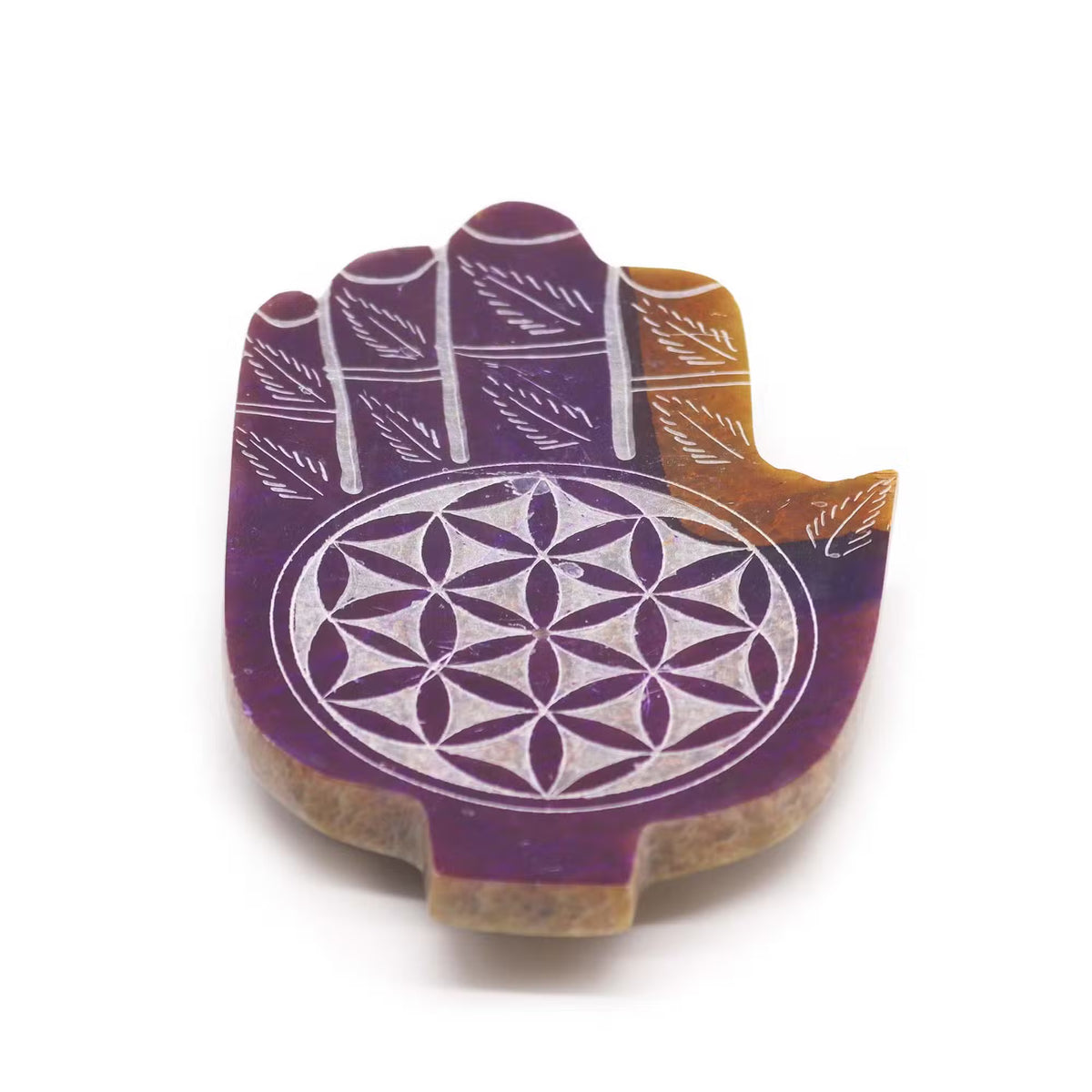 Soapstone Med Hamsa Incense Holder 13 x 9cm - Flower of Life