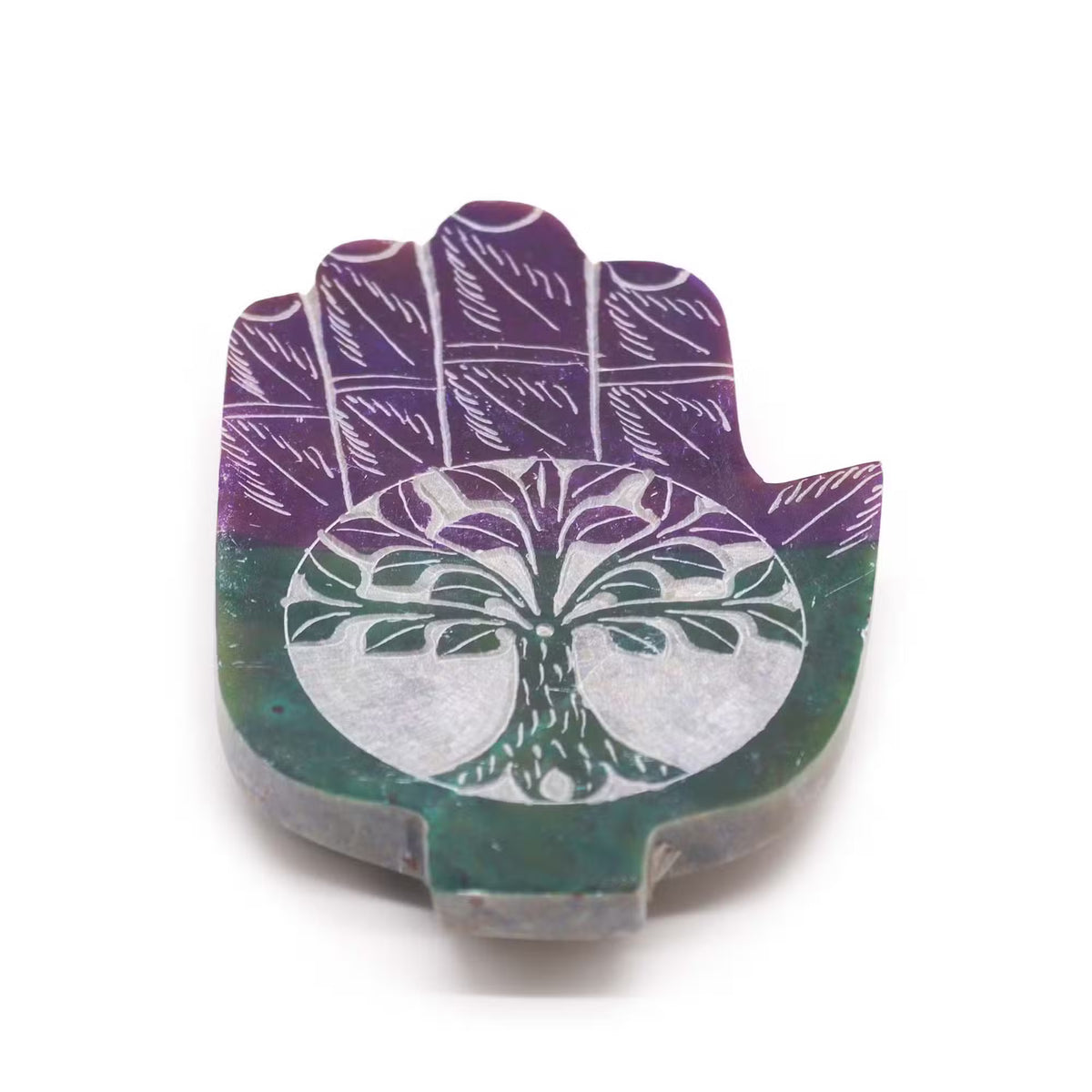 Soapstone Med Hamsa Incense Holder 13 x 9cm - Tree of Life