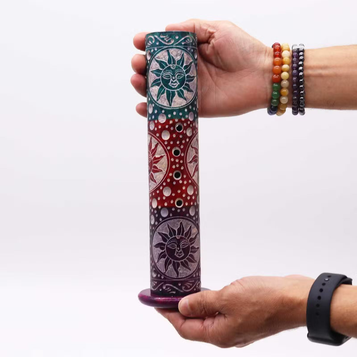 Soapstone Round Tower Incense Holder 25 x 7.5cm - Sun