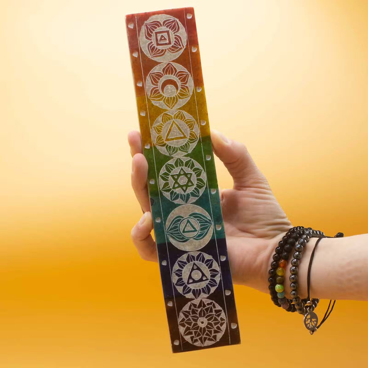 Soapstone Seven Chakra Incense Holder - 26 x 5cm