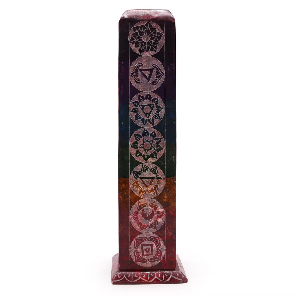 Soapstone Square Tower Incense Holder 25 x 8cm - 7 Chakras