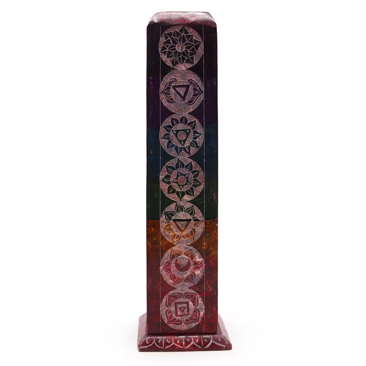 Soapstone Square Tower Incense Holder 25 x 8cm - 7 Chakras