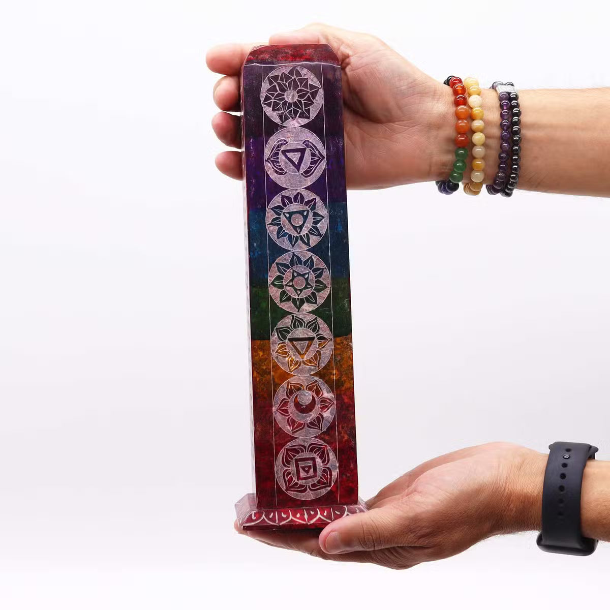 Soapstone Square Tower Incense Holder 25 x 8cm - 7 Chakras