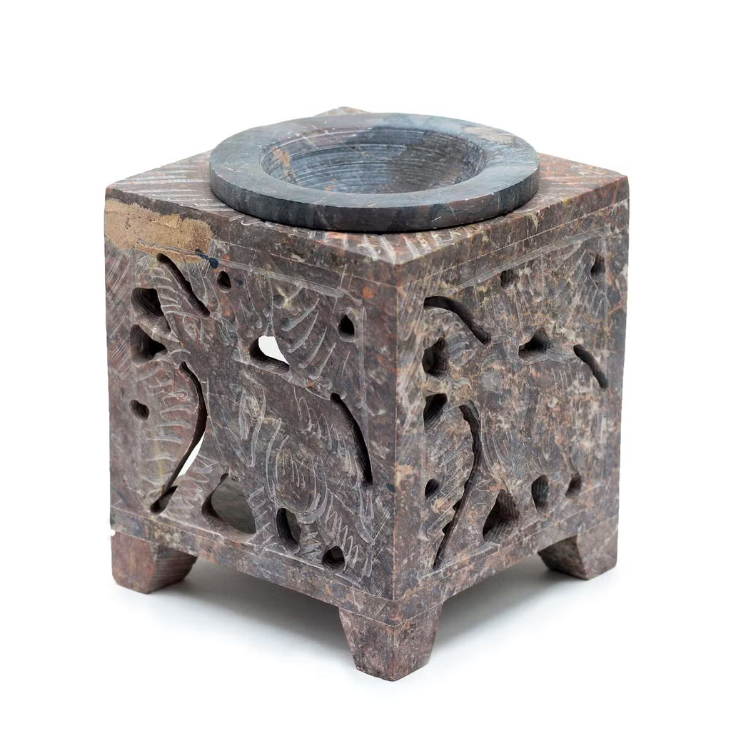 Square Soapstone Elephant Oil Burner 10 x 7.5cm