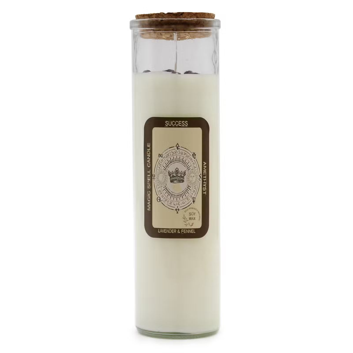 SUCCESS Magic Spell Candle with Amethyst Gemstones & Lavender Fragrance