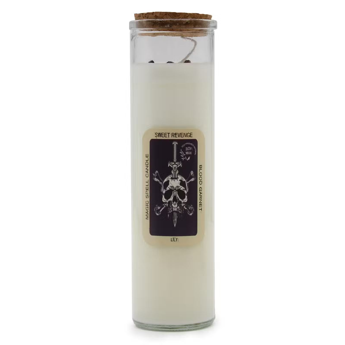 SWEET REVENGE Magic Spell Candle with Blood Garnet Gemstones & Lily Fragrance